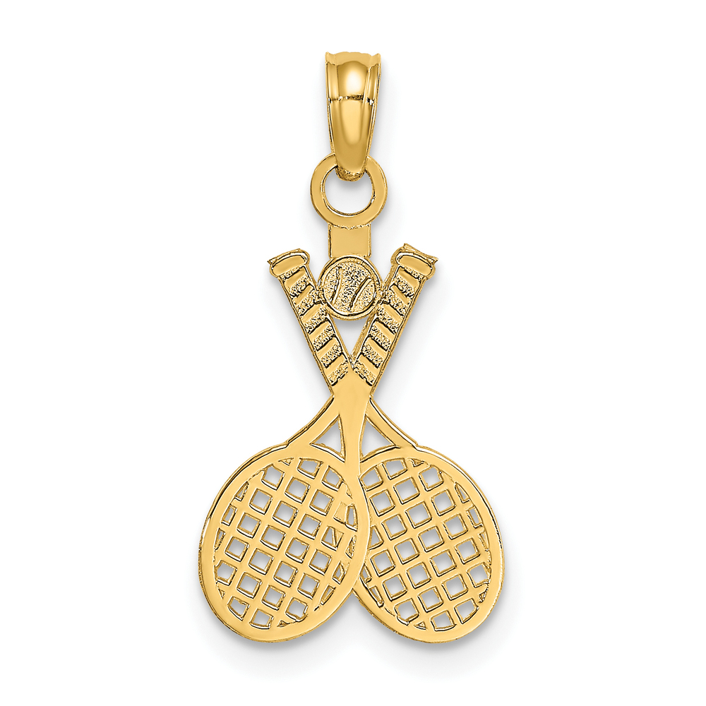 Million Charms 14k Yellow Gold Double Tennis Racket w Ball Necklace Pendant